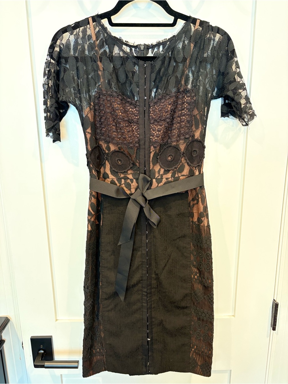 Byron Lars Black Lace Overlay Dress with Nude Underlay